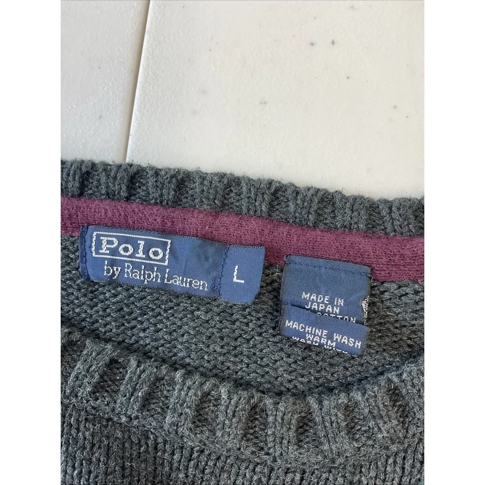 Vintage Y2K Polo Ralph Lauren 100% Cotton Crew Neck Knit Sweater Gray Pony Japan